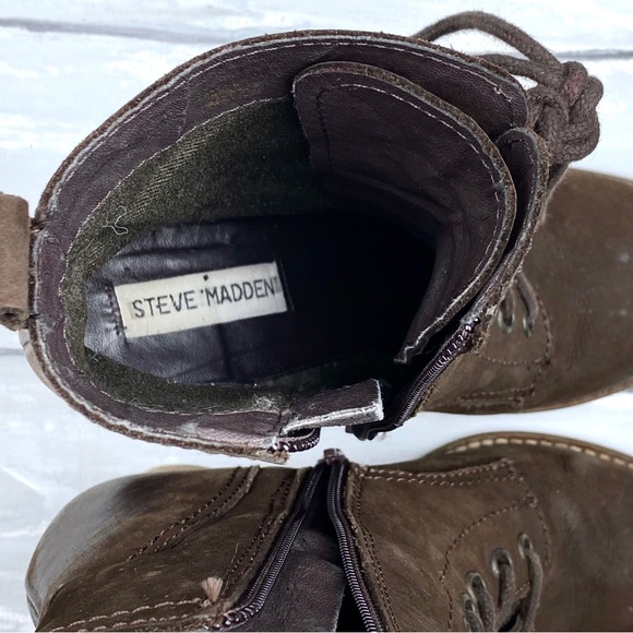 Steve Madden Brown Lace-Up Leather Boots “Lauren” Chocolate Brown Combat Boot 8M - Picture 15 of 16